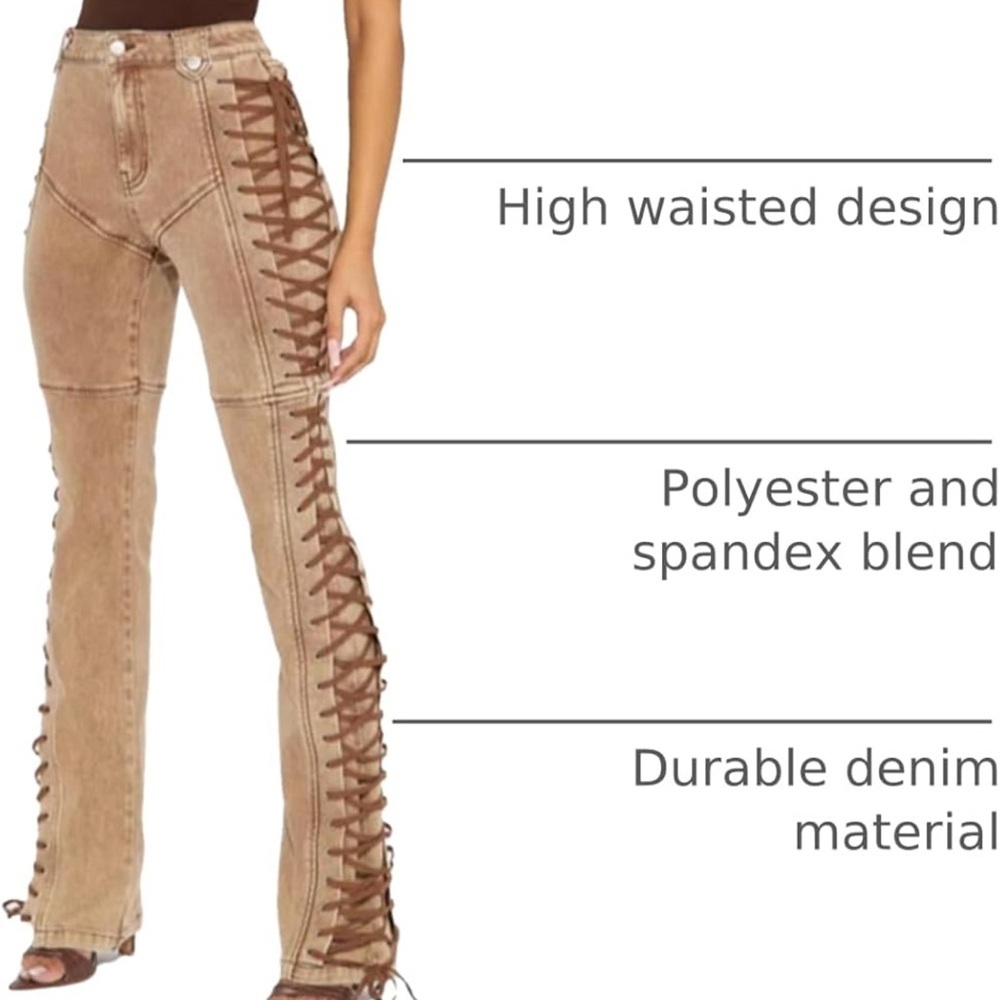 khaki Lace-Up Pants - Picture 3 of 7